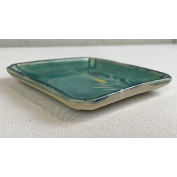 Turquiose Blue Mugi Plate Trinket Dish Small 4.5in Sqaure Flowers Vintage Japan - Picture 3 of 6